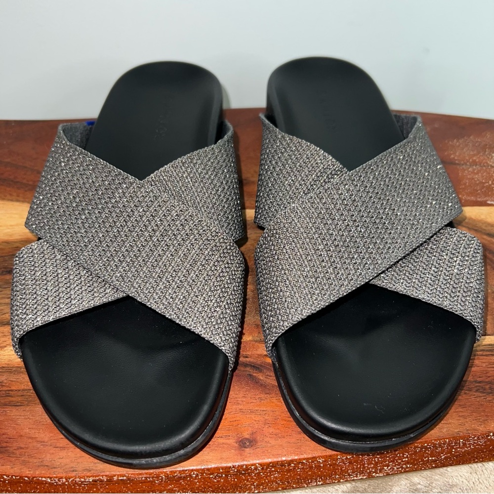 Rothy's Women's Metallic Silver Crossband Slide Sandals